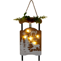 Scandi Wooden LED Hanging Sleigh Plaque Christmas Decoration - thumbnail 4