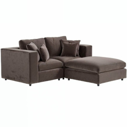 SOLACE+CO Asher Brown 3 Seater Velvet Sofa with Footstool - thumbnail 2