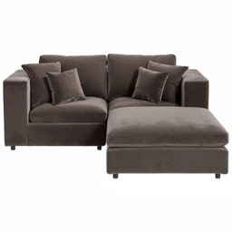 SOLACE+CO Asher Brown 3 Seater Velvet Sofa with Footstool - thumbnail 3