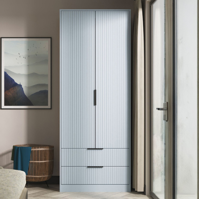 Crowndale Fluted 2 Door 2 Drawer Denim Blue Tall Wardrobe Ready Assembled - image 1