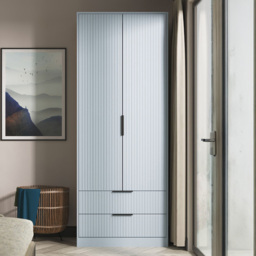 Crowndale Fluted 2 Door 2 Drawer Denim Blue Tall Wardrobe Ready Assembled - thumbnail 1
