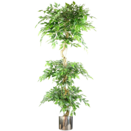 Leaf Ficus Triple Ball Artificial Tree with Silver Metal Planter 182cm - thumbnail 1