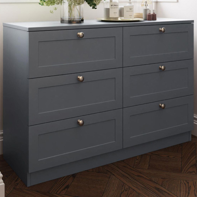 FWStyle Artus Dark Grey 6 Drawer Panelled Chest of Drawers - image 1