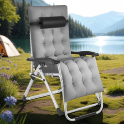 tectake Cloud Light Grey Foldable Sun Lounger with Adjustable Backrest and Footrest - thumbnail 1