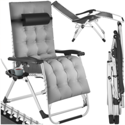 tectake Cloud Light Grey Foldable Sun Lounger with Adjustable Backrest and Footrest - thumbnail 2