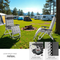 tectake Cloud Light Grey Foldable Sun Lounger with Adjustable Backrest and Footrest - thumbnail 4