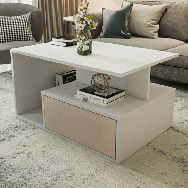 Decorotika Mana White and Beige 2 Shelf 2 Door Coffee Table - image 1