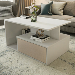 Decorotika Mana White and Beige 2 Shelf 2 Door Coffee Table
