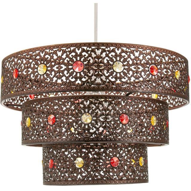 Happy Homewares Bronze Acrylic Gem Triple Tier Ceiling Pendant Shade - image 1