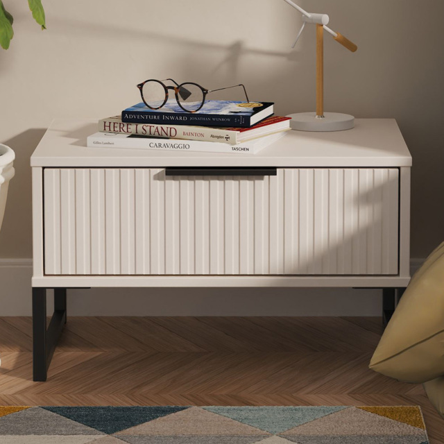 Crowndale Fluted Single Drawer Kashmir Matt Wide Side Table Ready Assembled - image 1