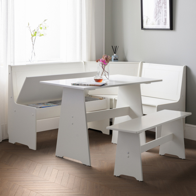 Julian Bowen Newport 5 Seater Corner Dining Set with Storage Bench Surf White - image 1