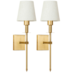 ValueLights Kincaid Plated Gold Cream Shade LED Wall Light 2 Pack