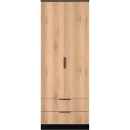 Crowndale Java Slatted Effect Black 2 Drawer Tall Double Wardrobe Ready Assembled - thumbnail 2