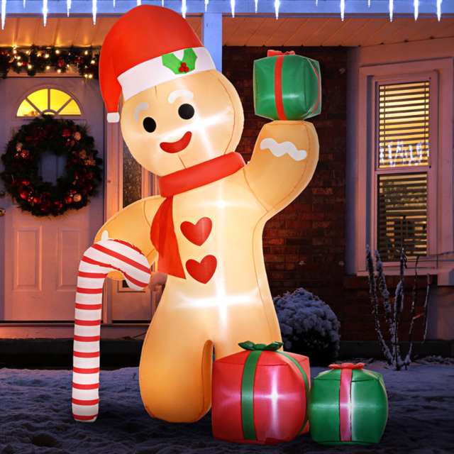 StarBright LED Inflatable Gingerbread Man with Candy Cane Christmas Decoration 8ft - image 1