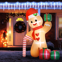 StarBright LED Inflatable Gingerbread Man with Candy Cane Christmas Decoration 8ft - thumbnail 3