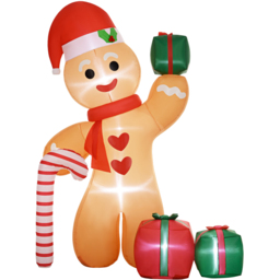 StarBright LED Inflatable Gingerbread Man with Candy Cane Christmas Decoration 8ft - thumbnail 2