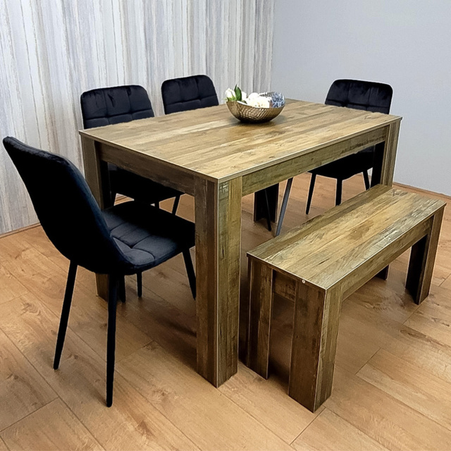 Kosy Koala 6 Seater MDF and Velvet Rectangle Dining Table Set with Bench Black - image 1