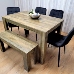 Kosy Koala 6 Seater MDF and Velvet Rectangle Dining Table Set with Bench Black - thumbnail 2
