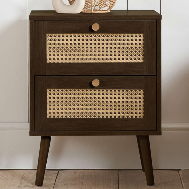Croxley 2 Drawer Brown Rattan Bedside Table - image 1