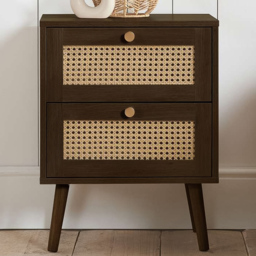 Croxley 2 Drawer Brown Rattan Bedside Table - thumbnail 1