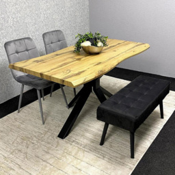 Portland 4 Seater Grey and Black MDF Dining Set with Velvet Chairs and Bench