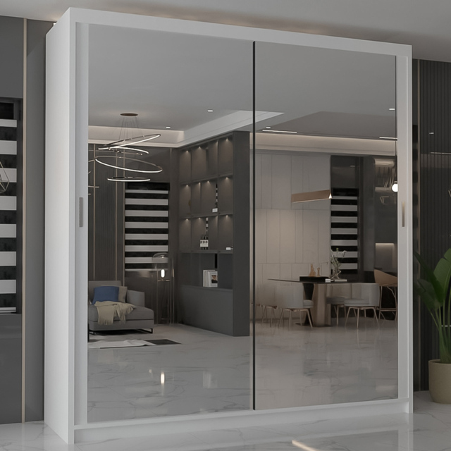 M N Furniture Modern Gala 2 Door White Mirrored Sliding Wardrobe 150cm - image 1