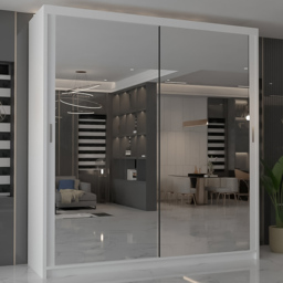 M N Furniture Modern Gala 2 Door White Mirrored Sliding Wardrobe 150cm - thumbnail 1