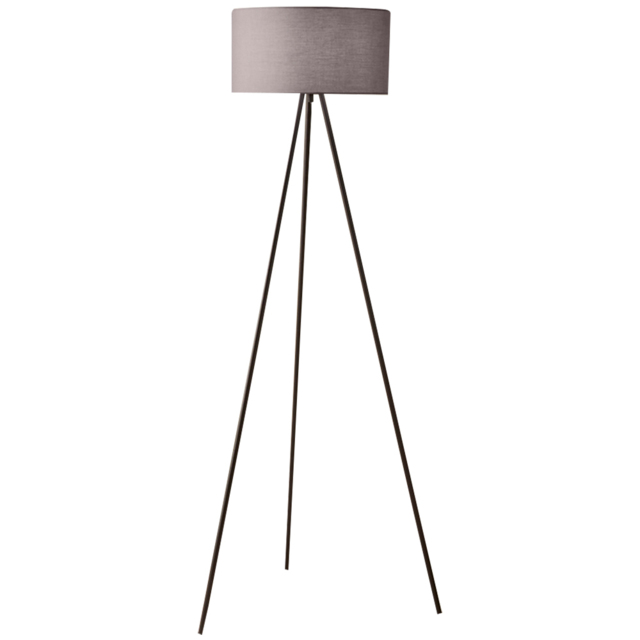 Kliving Grey Cotton Shade Black Metal Tripod Floor Lamp - image 1