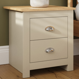 GFW Lancaster 2 Drawer Cream Bedside Table - thumbnail 1