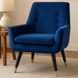Premier Housewares Sara Midnight Blue Velvet Armchair with Black Legs