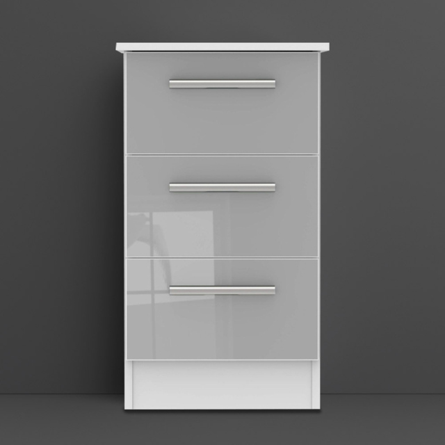 Crowndale Contrast Grey and White Matt 3 Drawer Bedside Cabinet Ready Assembled - image 1