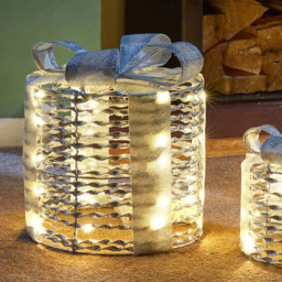 Marco Paul Glitter LED Gift Box Christmas Decoration Silver Set of 3 - thumbnail 2