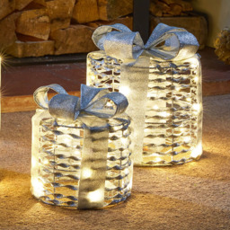 Marco Paul Glitter LED Gift Box Christmas Decoration Silver Set of 3 - thumbnail 3