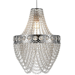 Kliving Hayle Chrome and Clear Acrylic Beaded Chandelier Pendant Light