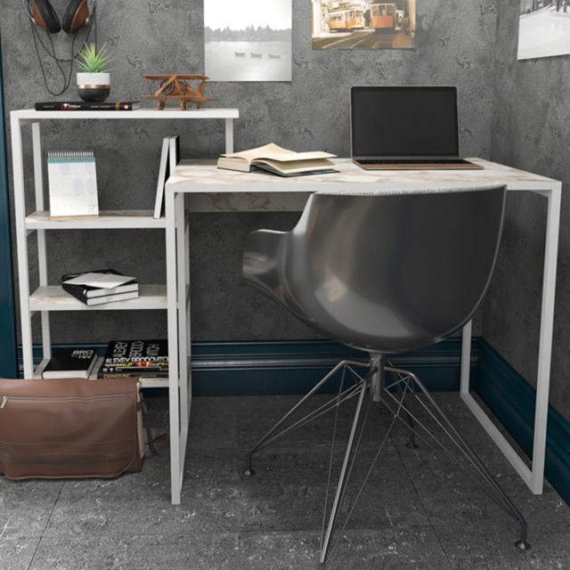 Decorotika Rino 4 Shelf White Marble Effect Writing Desk - image 1