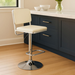 Premier Housewares Stockholm White Seat and Chrome Base Bar Stool - thumbnail 3