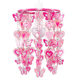 ValueLights Hearts and Butterflies Pink Pendant Light Shade