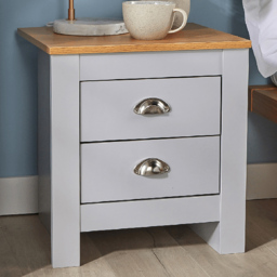 Home Source Camden Grey 2 Drawer Bedroom Bedside Table