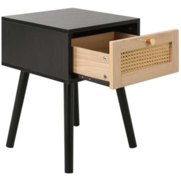 Croxley Single Drawer Black and Oak Rattan Bedside Table - thumbnail 3