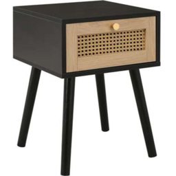 Croxley Single Drawer Black and Oak Rattan Bedside Table - thumbnail 2
