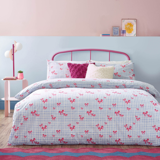 Heya Home Gingham Bows Printed Blue Single Duvet Set - image 1