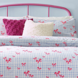 Heya Home Gingham Bows Printed Blue Single Duvet Set - thumbnail 3