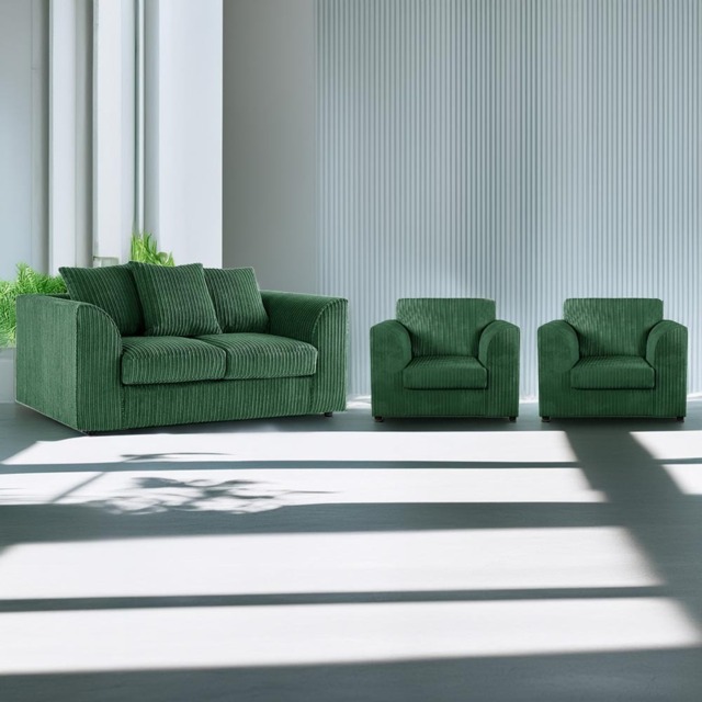 Luxor 4 Seater Green Jumbo Cord Sofa Set with Scatter Back - image 1