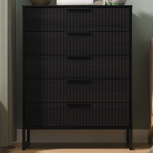 Crowndale Fluted 5 Drawer Black Ash Chest of Drawers Ready Assembled - image 1