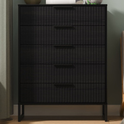 Crowndale Fluted 5 Drawer Black Ash Chest of Drawers Ready Assembled - thumbnail 1