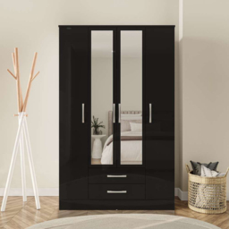 Lynx 4 Door 2 Drawer Black Mirror Wardrobe - thumbnail 3