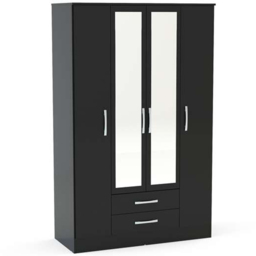 Lynx 4 Door 2 Drawer Black Mirror Wardrobe - thumbnail 2