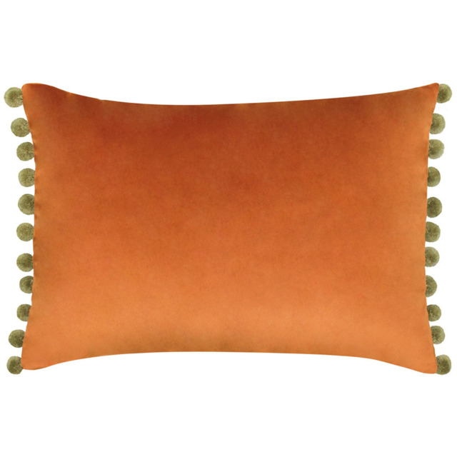 Paoletti Fiesta Rust Khaki Pom Pom Velvet Cushion - image 1