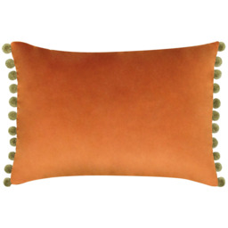 Paoletti Fiesta Rust Khaki Pom Pom Velvet Cushion