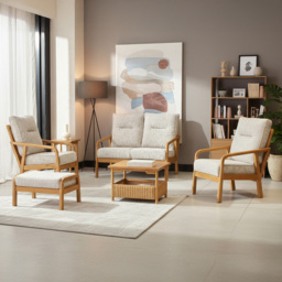 Desser Dubai 4 Seater Light Oak Natural Rattan Farrow Sofa Set
